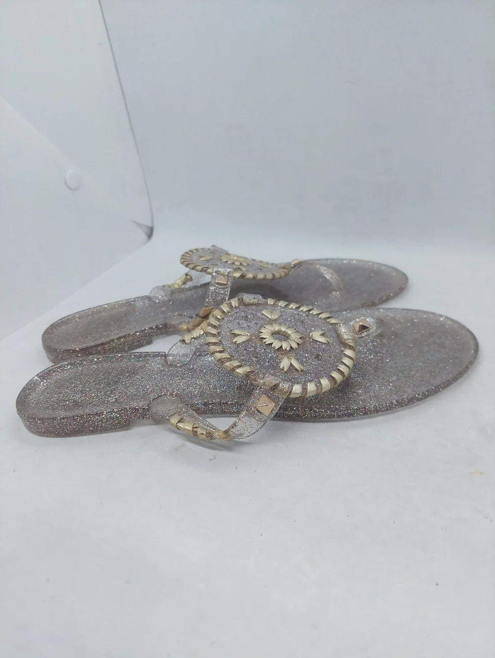 Jack Rogers Gold Flip Flop Sandals Metallic Jelly Sparkles Flat Slip On 8
